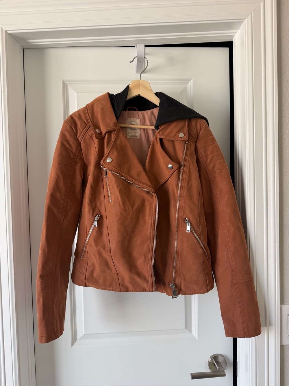 We The Free Rust Suede Moto Jacket with Black Hood